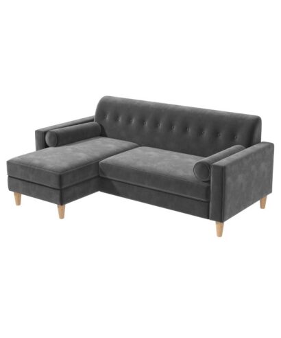 The Left-Handed Grey Velvet L-Shaped Sofa with Footstool
