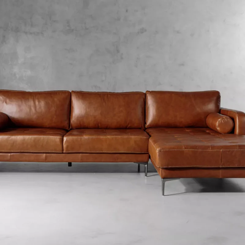 Jayden Leather L-Shape Couch – Burnt Tan