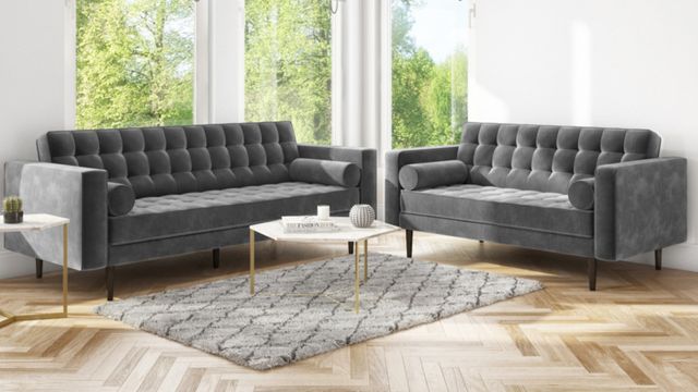 Keila Grey Velvet 3 Seater and 2 Seater Sofa Set