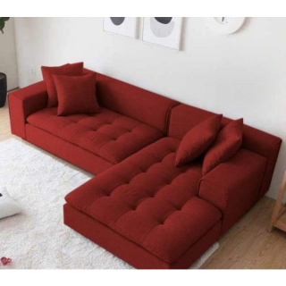 Linen L-shaped velvet lounge suite