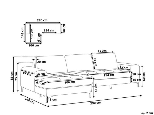 Right Hand Fabric L-Shape Couch Qira - Image 9
